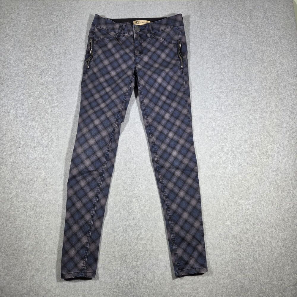 Democracy Ab-Solution Plaid Skinny Pants Low Rise Size 2 Blue Gray Zip Pockets